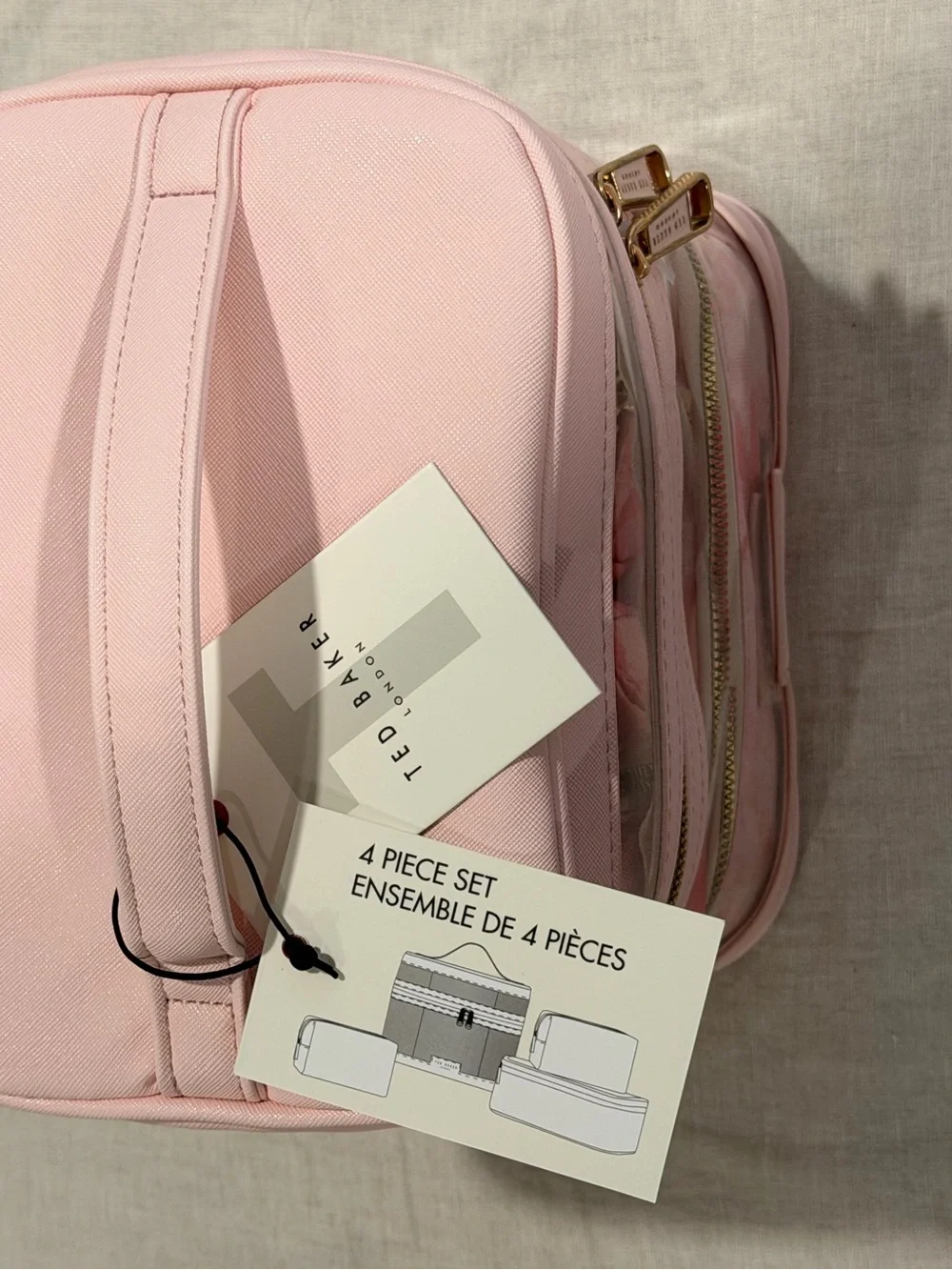 Ted Baker rose Pink Clear Travel Cosmetic Bag Set